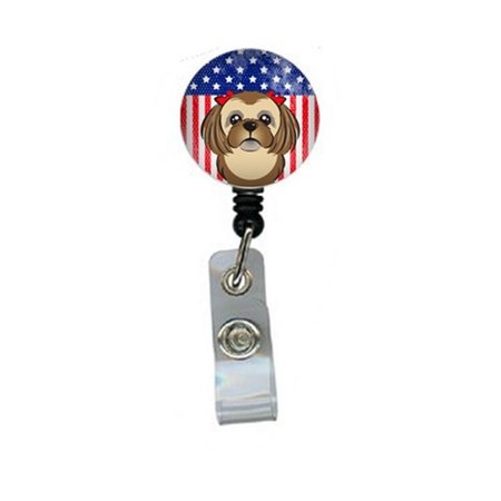 CAROLINES TREASURES American Flag and Chocolate Brown Shih Tzu Retractable Badge Reel BB2179BR